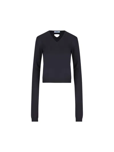 Prada Knitwear V-neckline Long Sleeves Cuffs And Hem In Black