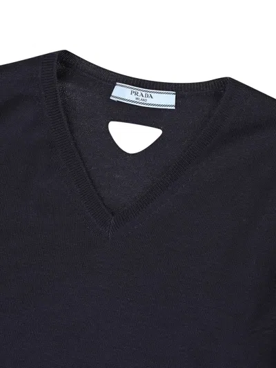 Prada Knitwear V-neckline Long Sleeves Cuffs And Hem In Black