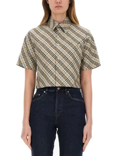 Burberry Check Pattern Cropped Short Sleeve Shirt In Multicolor