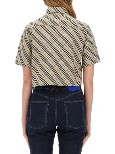 Burberry Check Pattern Cropped Short Sleeve Shirt In Multicolor