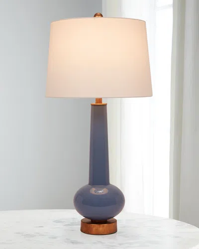 Old World Design Daphne Buffet Lamp With Linen Shade In Blue