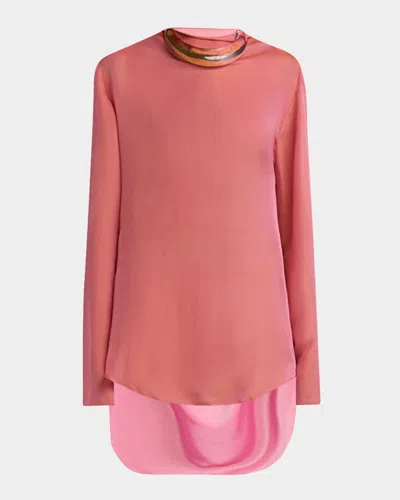 Giorgio Armani Iridescent Chiffon Cowl Backless Tunic In Solid Light/pastel P