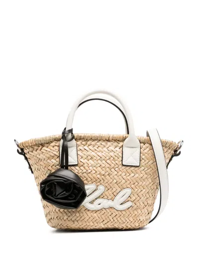 Karl Lagerfeld K/signature Raffia Small Basket In Nude