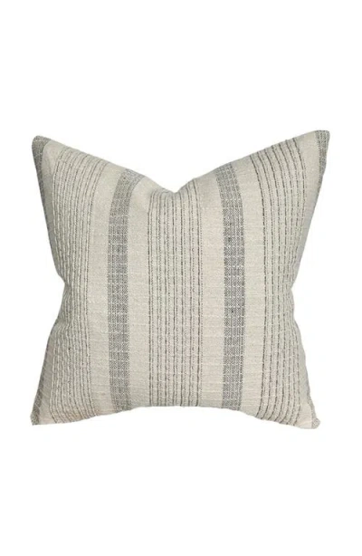 Linen & James Stevie Woven Ivory Charcoal Stripe Pillow Cover In Cream