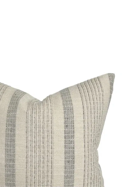 Linen & James Stevie Woven Ivory Charcoal Stripe Pillow Cover In Cream
