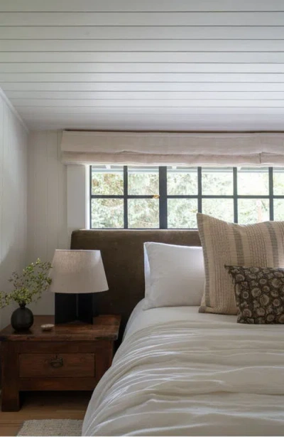 Linen & James Stevie Woven Ivory Charcoal Stripe Pillow Cover In Cream