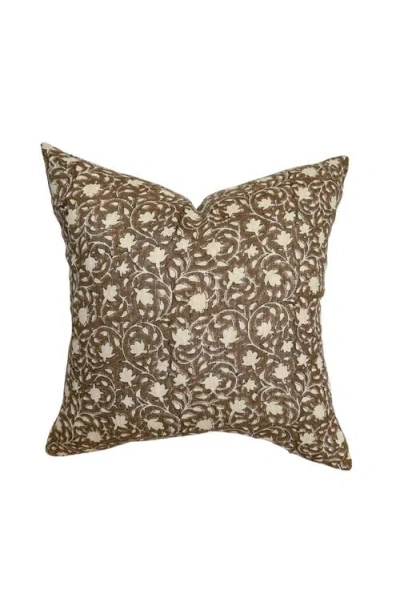 Linen & James Murphy Deep Brown Floral Handblock Pillow Cover In Java Brown