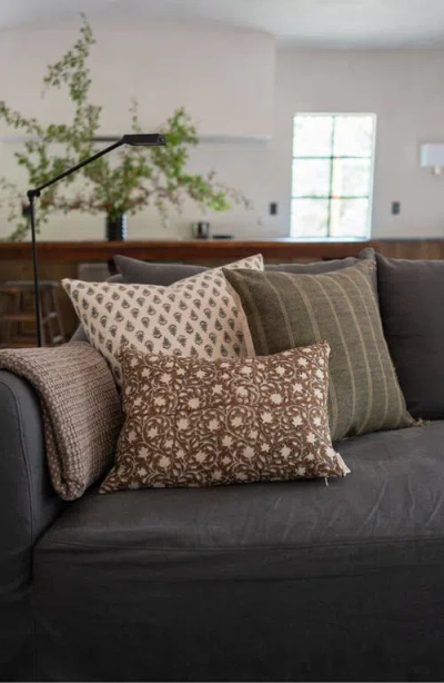 Linen & James Murphy Deep Brown Floral Handblock Pillow Cover In Java Brown
