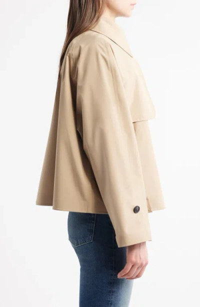 Save The Duck 'greta' Beige Trench Coat With Pointed Collar And Logo Patch On The Sleeve In Stardust Beige