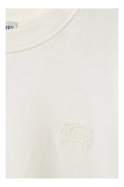 Burberry White Cotton Check Trims T-shirt In Beige