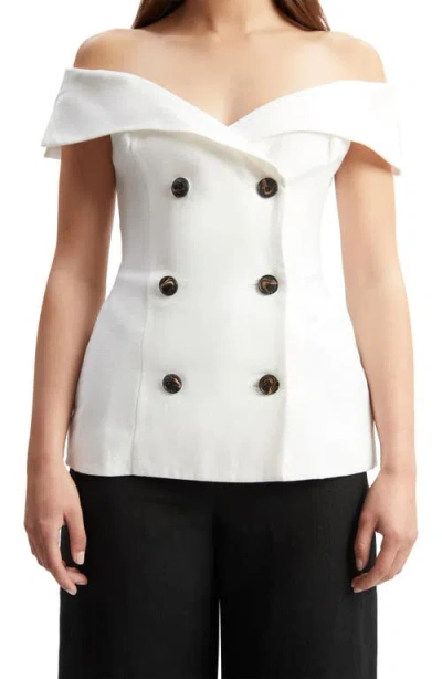 Bardot Eliora Off The Shoulder Linen Top In Orchid Wht