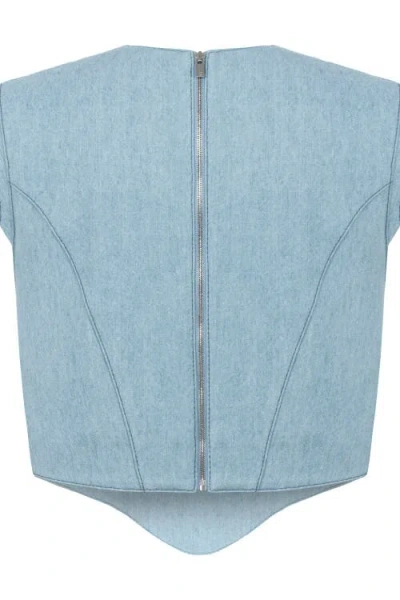 Jendue Marvel V-neck Denim Top In Ever Blue