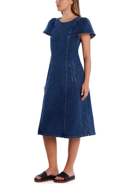 Wash Lab Denim Flutter Sleeve Denim Midi Dress In Flutter Blue