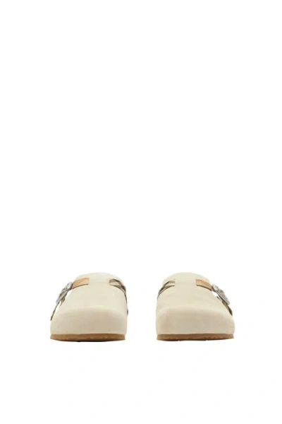Burberry Slip-on Clog With Suede Finish And Buckle Detail In Beige