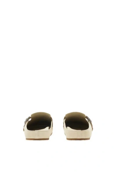 Burberry Slip-on Clog With Suede Finish And Buckle Detail In Beige