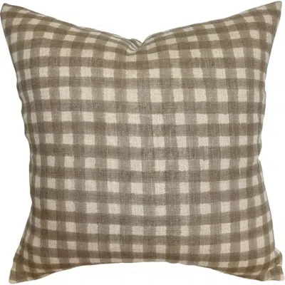 Linen & James Evan Soft Brown Gingham Handblock Pillow Cover In Tan Brown