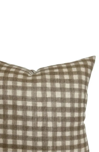 Linen & James Evan Soft Brown Gingham Handblock Pillow Cover In Tan Brown