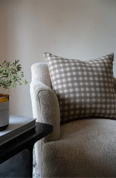 Linen & James Evan Soft Brown Gingham Handblock Pillow Cover In Tan Brown