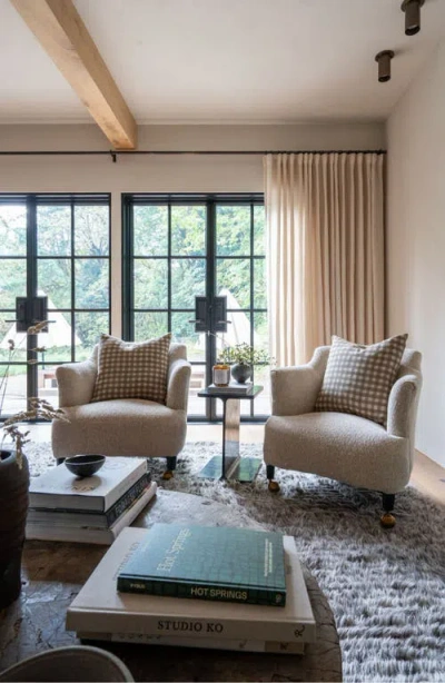 Linen & James Evan Soft Brown Gingham Handblock Pillow Cover In Tan Brown