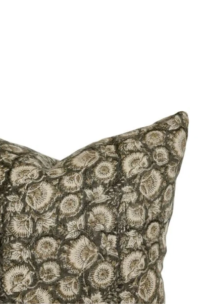 Linen & James Jordan Charcoal Tan Floral Handblock Pillow Cover In Charcoal Gray