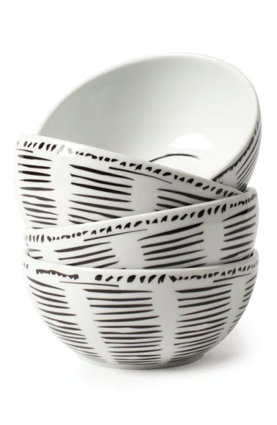 Misette Set-of-four Line Drawing Porcelain Cereal Bowls In Black/white