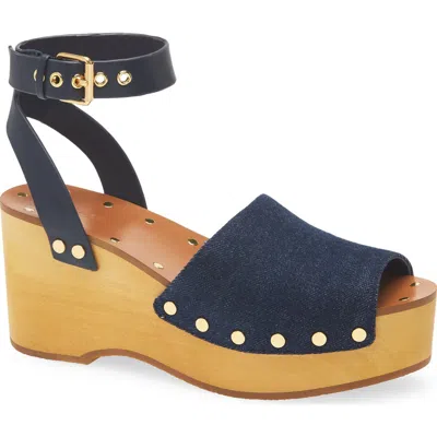 Madewell The Anouk Denim Platform Clog Sandal In Dark Denim Multi