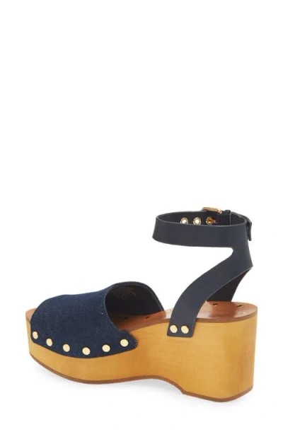 Madewell The Anouk Denim Platform Clog Sandal In Dark Denim Multi