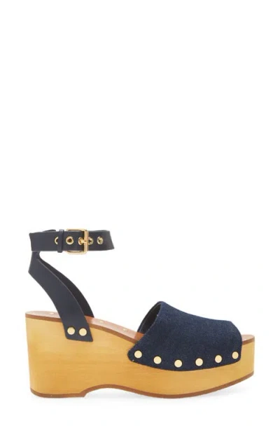 Madewell The Anouk Denim Platform Clog Sandal In Dark Denim Multi