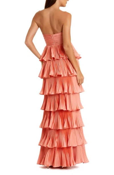 Mac Duggal Pleated Charmeuse Strapless Tiered Ruffle Gown In Terra Cotta
