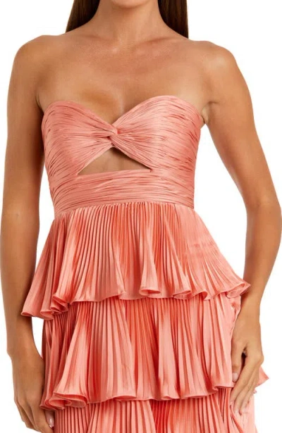 Mac Duggal Pleated Charmeuse Strapless Tiered Ruffle Gown In Terra Cotta