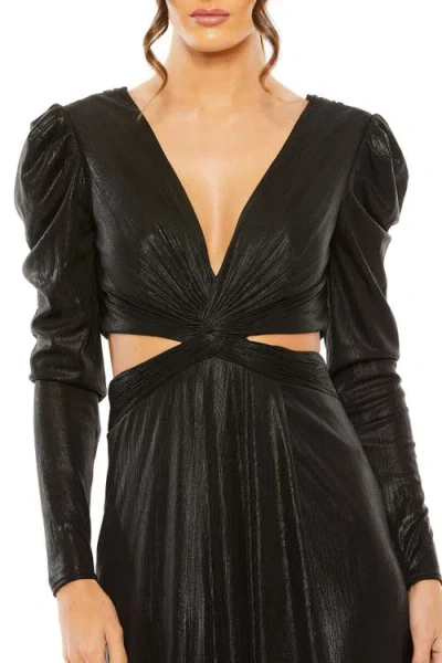 Mac Duggal 27060 Long Sleeve Metallic Formal Evening Dress In Black