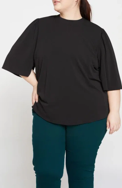 Universal Standard Flutter Sleeve Crepe Jersey Top In Black