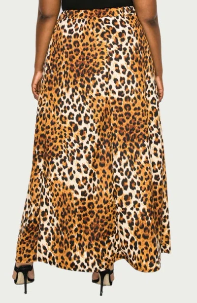 L I V D Leopard Tie Front High Waist Faux Wrap Maxi Skirt In Taupe