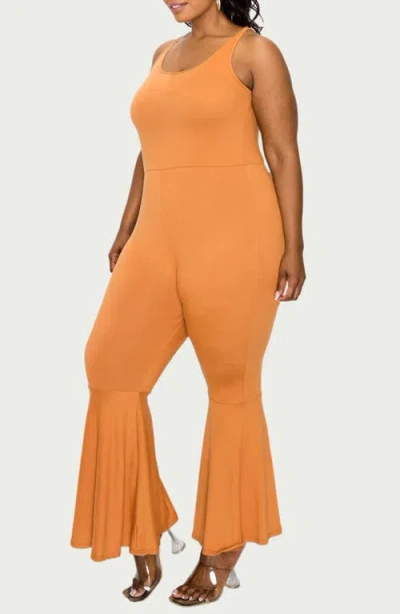 L I V D Jalda Stretch Flare Tank Jumpsuit In Clay