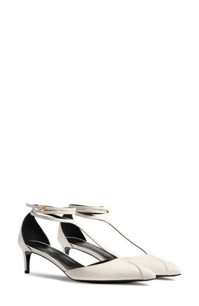 Khaite Mia Kitten Heel Pointed Toe T-strap Pump In Optic White