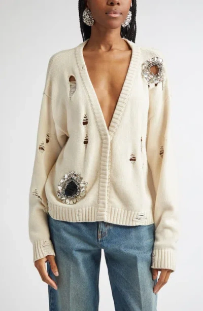 Area Crystal-embellished Cotton And Cashmere Cardigan In Neutral