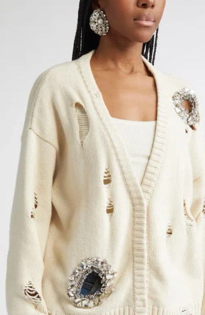 Area Crystal-embellished Cotton And Cashmere Cardigan In Neutral