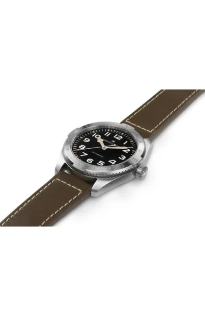 Hamilton Khaki Field Expedition Automatic Leather Strap Watch, 41mm In Black