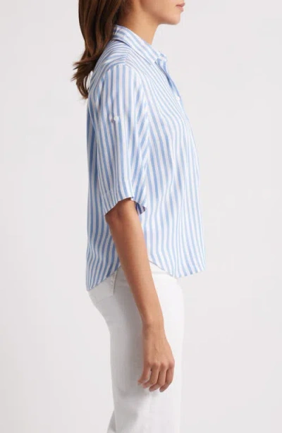 Beachlunchlounge Murphy Stripe Button-up Shirt In Blue Poppy