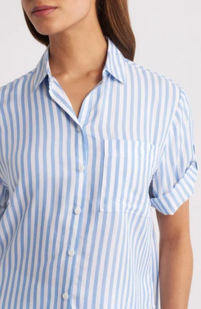 Beachlunchlounge Murphy Stripe Button-up Shirt In Blue Poppy
