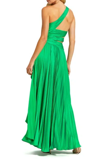 Mac Duggal One Shoulder Pleated Charmeuse Gown With Slit In Spring Green