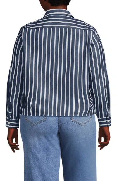 Lands' End Plus Size No Iron Boxy Cropped Shirt In Navy/white Dual Stripe