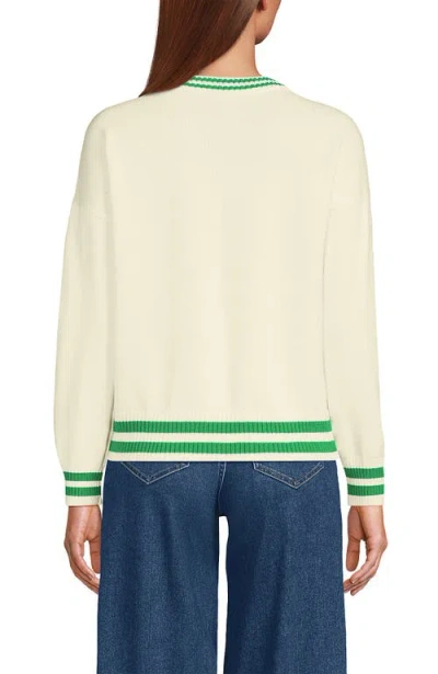 Lands' End Cotton Drifter Shaker V-neck Sweater In Neutral