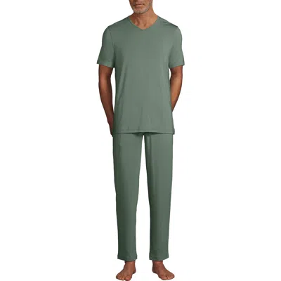Lands' End Short Sleeve Cooling Knit V-neck Pajama Set In Green