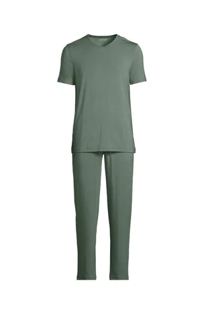 Lands' End Short Sleeve Cooling Knit V-neck Pajama Set In Green