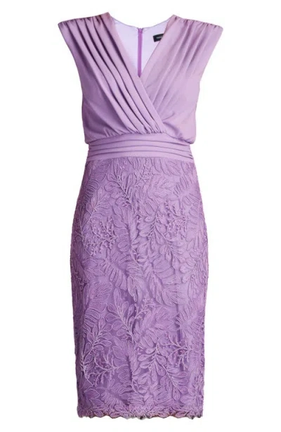 Tadashi Shoji Chu25413m Short Cocktail Lace Pleated Dress In Purple