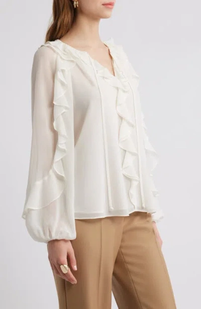 Kobi Halperin Bali Raglan-sleeve Ruffle Blouse In Ivory