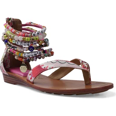 Zigi Farina Beaded Ankle Cuff Sandal In Red Multi