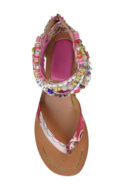 Zigi Farina Beaded Ankle Cuff Sandal In Red Multi