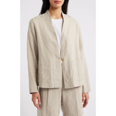 Eileen Fisher High Collar Organic Linen Jacket In Undyed Natural